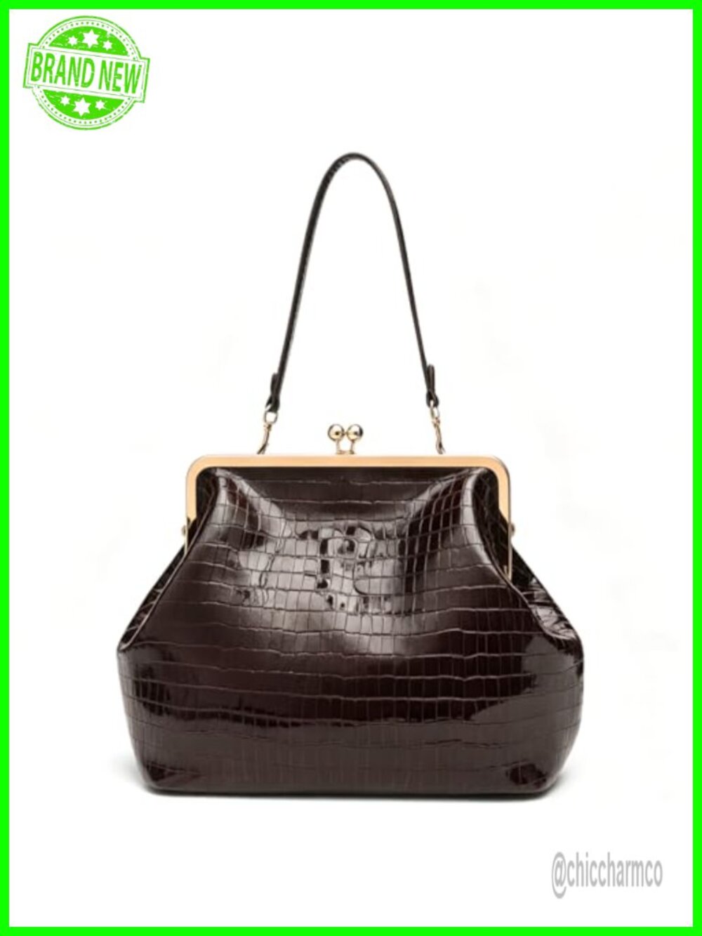 Kisslock Shoulder Bag Checkered Canvas Satchel Kiss Lock Purse Handbag